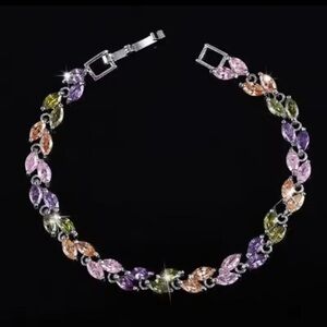 Multicolor Marquise Cut Lab Created Diamond Tennis Bracelet 14K Gold Plated